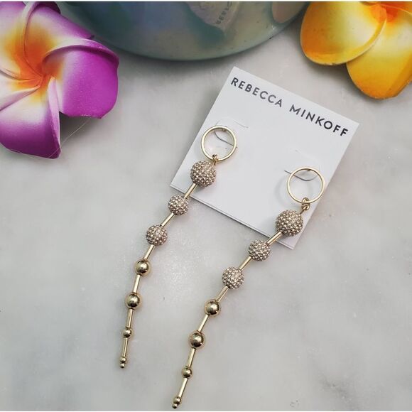 Rebecca Minkoff Gold Plated Swarovski Crystal Pave Drop Earrings - Picture 4 of 7